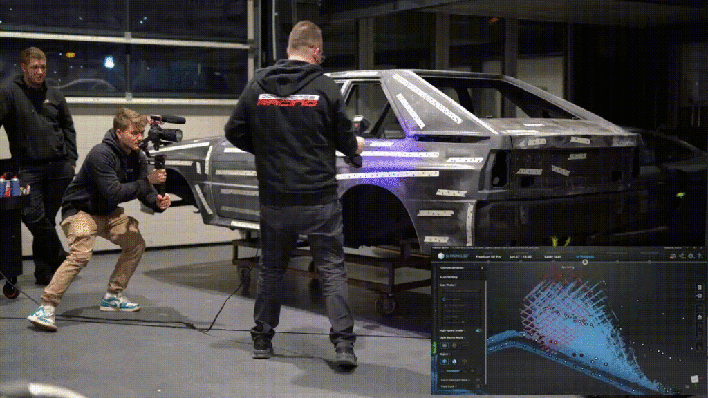 3D skeniranje Audi Quattro s Shining3D FreeScan UE Pro za potrebe vzvratnega inženiringa.