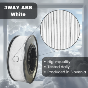 3WAY ABS Pro filament is a high quality material for 3D printers. Filaments are tested daily on several 3D printers. They were produced in the EU in Slovenia.
