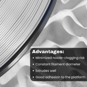 3WAY PETG Pro filament is a high quality material for 3D printers. Some of the advantages are minimized nozzle-clogging risk and constant filament diameter. They also extrude well and have good adhesion to the platform.