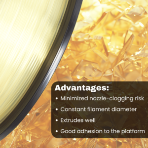 3WAY PETG Pro filament is a high quality material for 3D printers. Some of the advantages are minimized nozzle-clogging risk and constant filament diameter. They also extrude well and have good adhesion to the platform.