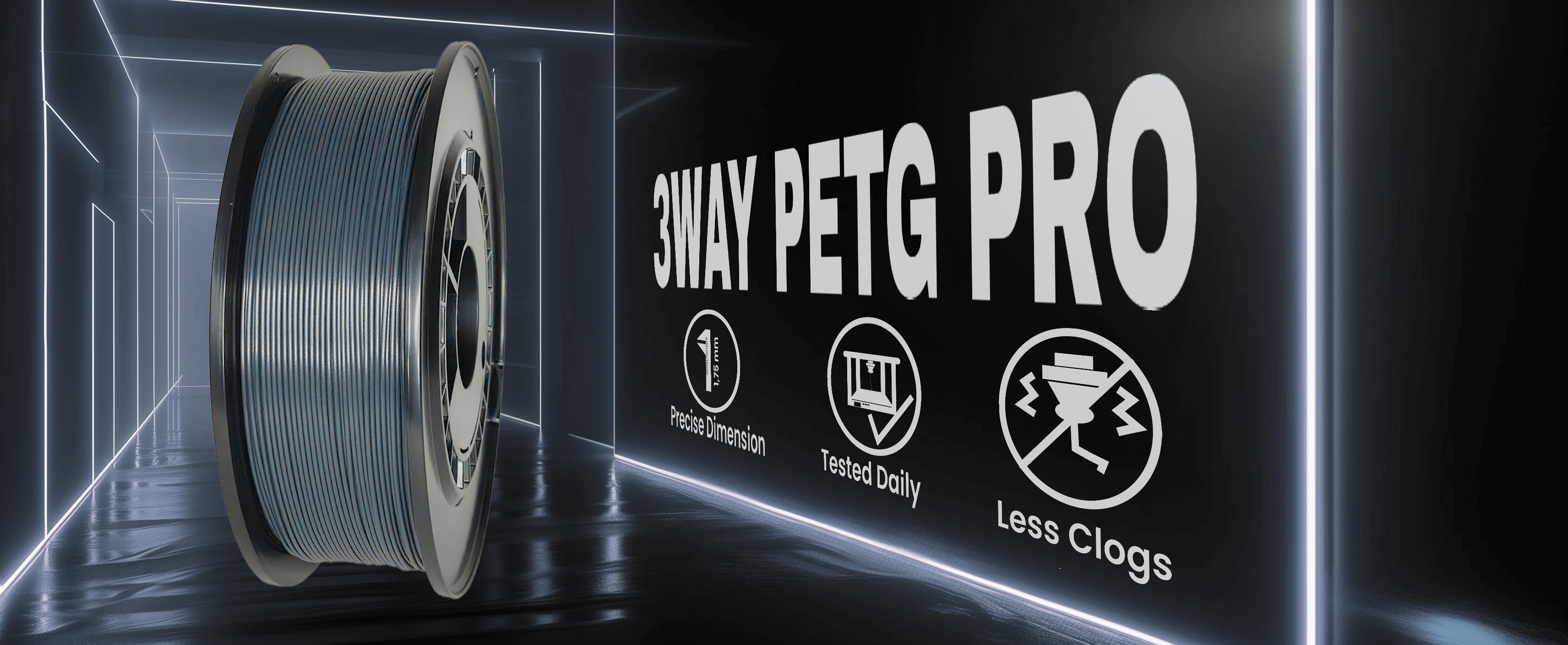 3WAY PETG Pro filament is a high quality material for 3D printers. Filaments are tested daily on several 3D printers. Each filament has precise dimension and are created for less clogs issues.