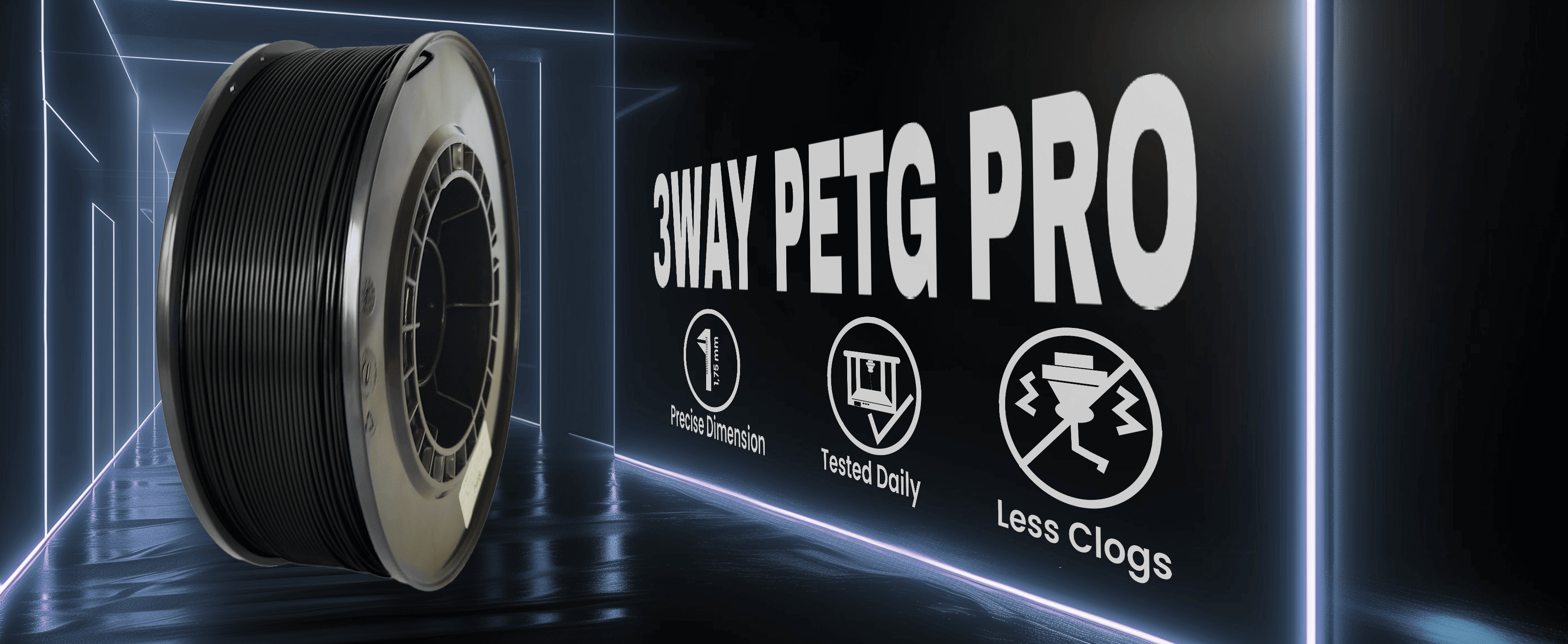 3WAY PETG Pro filament is a high quality material for 3D printers. Filaments are tested daily on several 3D printers. Each filament has precise dimension and are created for less clogs issues.