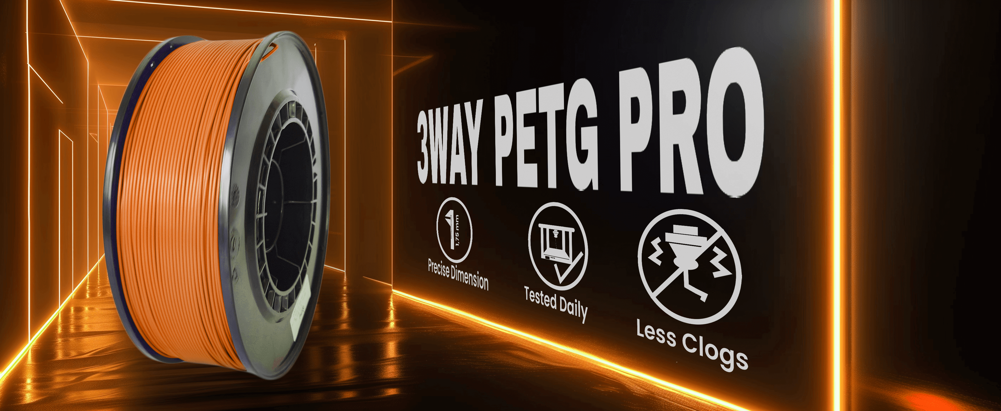 3WAY PETG Pro filament is a high quality material for 3D printers. Filaments are tested daily on several 3D printers. Each filament has precise dimension and are created for less clogs issues.