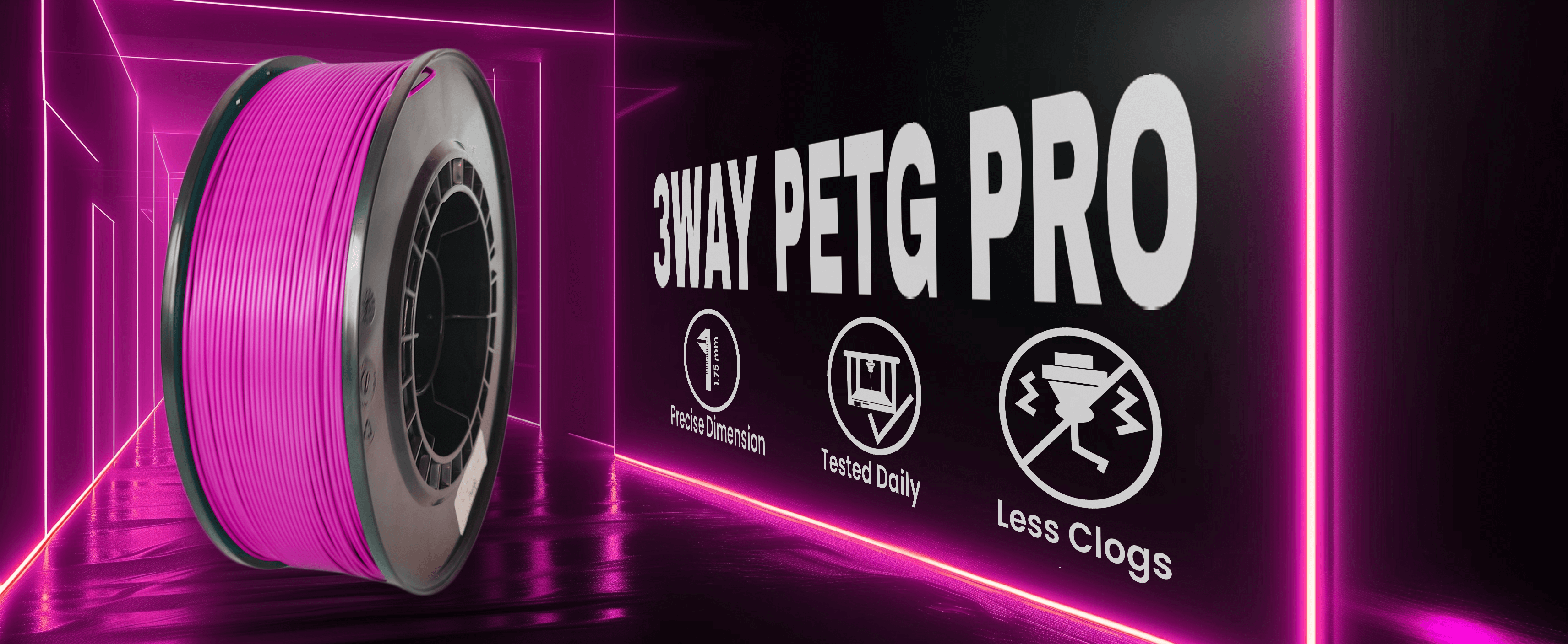 3WAY PETG Pro filament is a high quality material for 3D printers. Filaments are tested daily on several 3D printers. Each filament has precise dimension and are created for less clogs issues.
