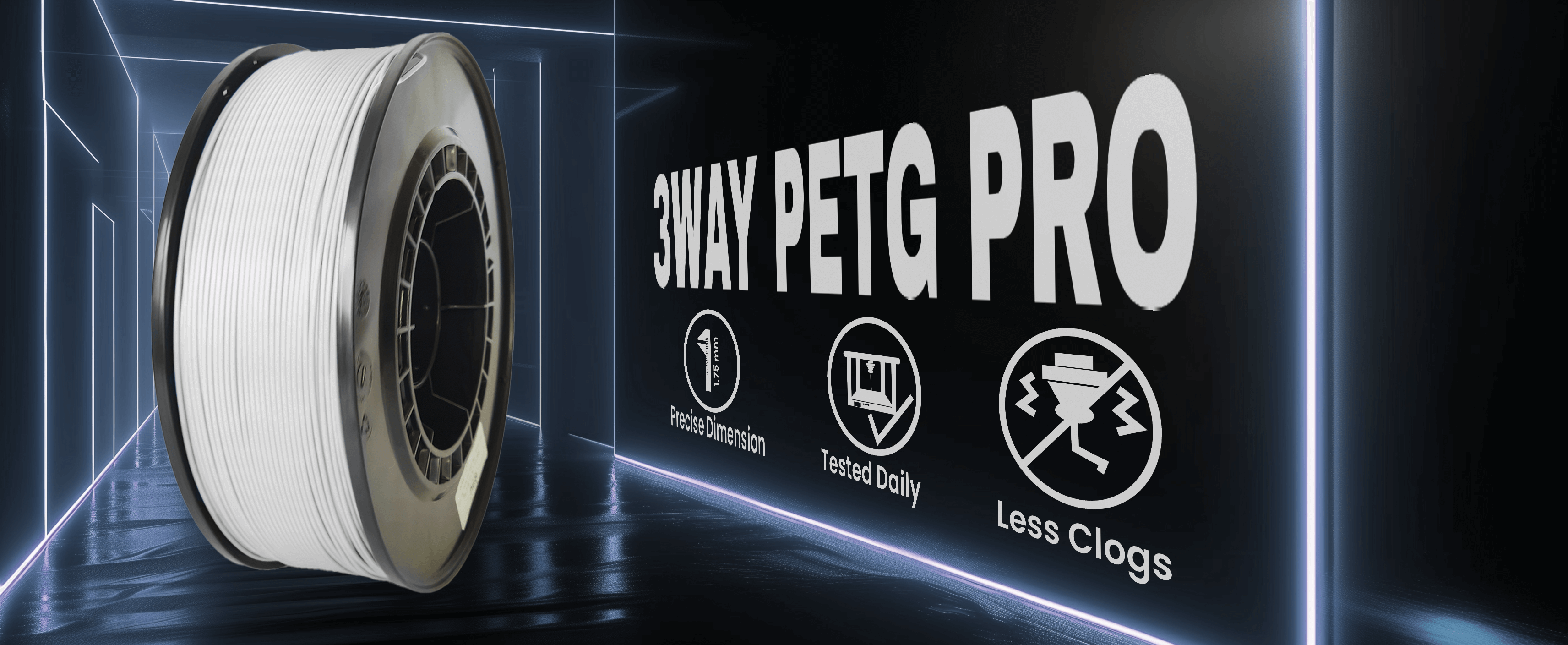 3WAY PETG Pro filament is a high quality material for 3D printers. Filaments are tested daily on several 3D printers. Each filament has precise dimension and are created for less clogs issues.