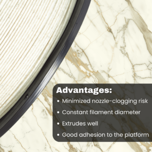 3WAY PLA Pro filament is a high quality material for 3D printers. Some of the advantages are minimized nozzle-clogging risk and constant filament diameter. They also extrude well and have good adhesion to the platform.